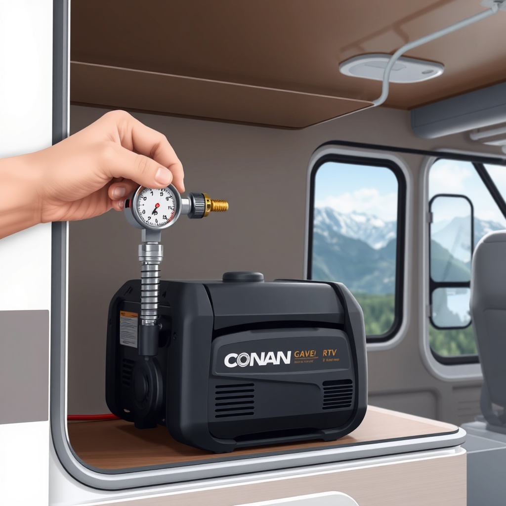 <A photorealistic illustration of a propane demand regulator being adjusted with a screwdr