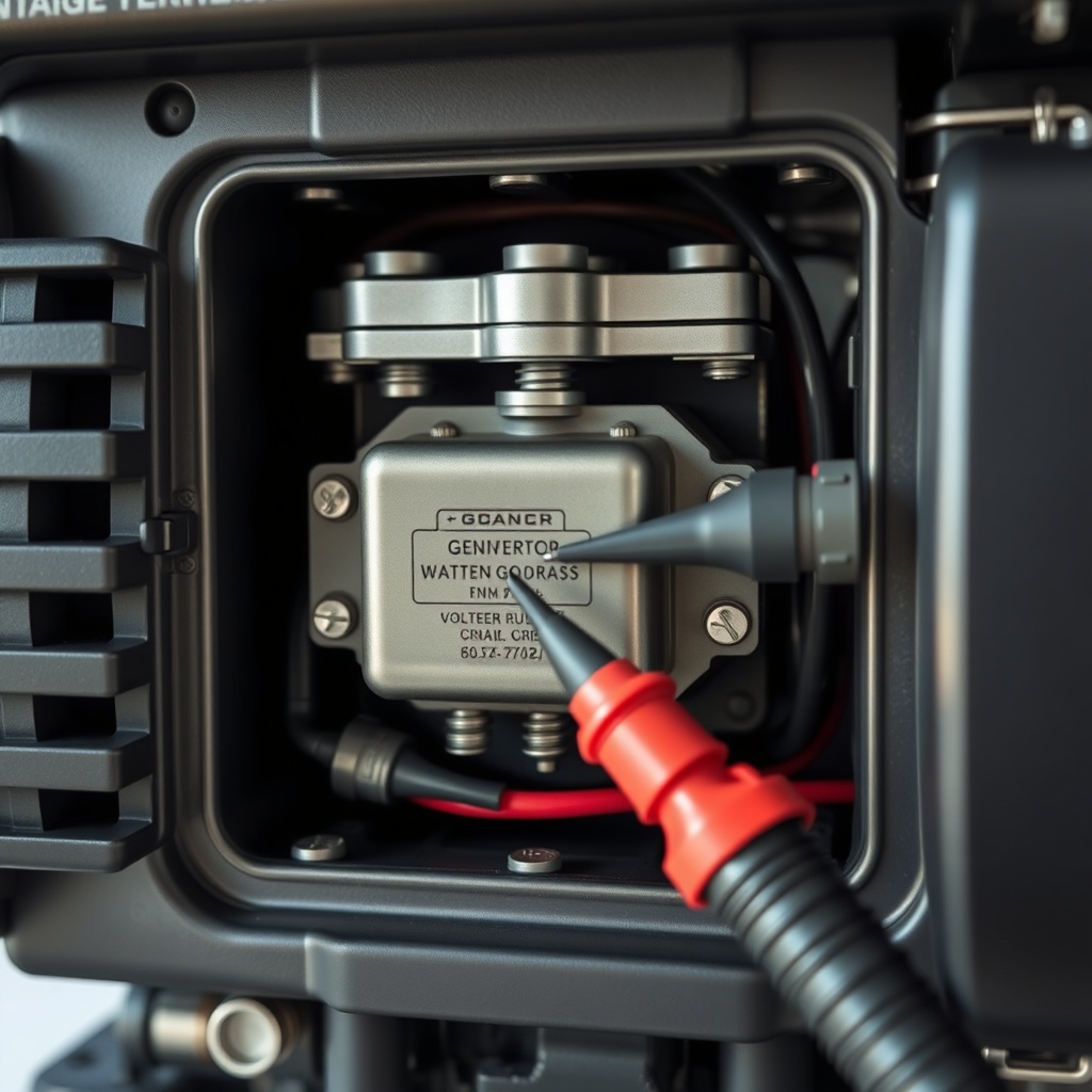An opened RV generator showing voltage regulator and carbon brushes